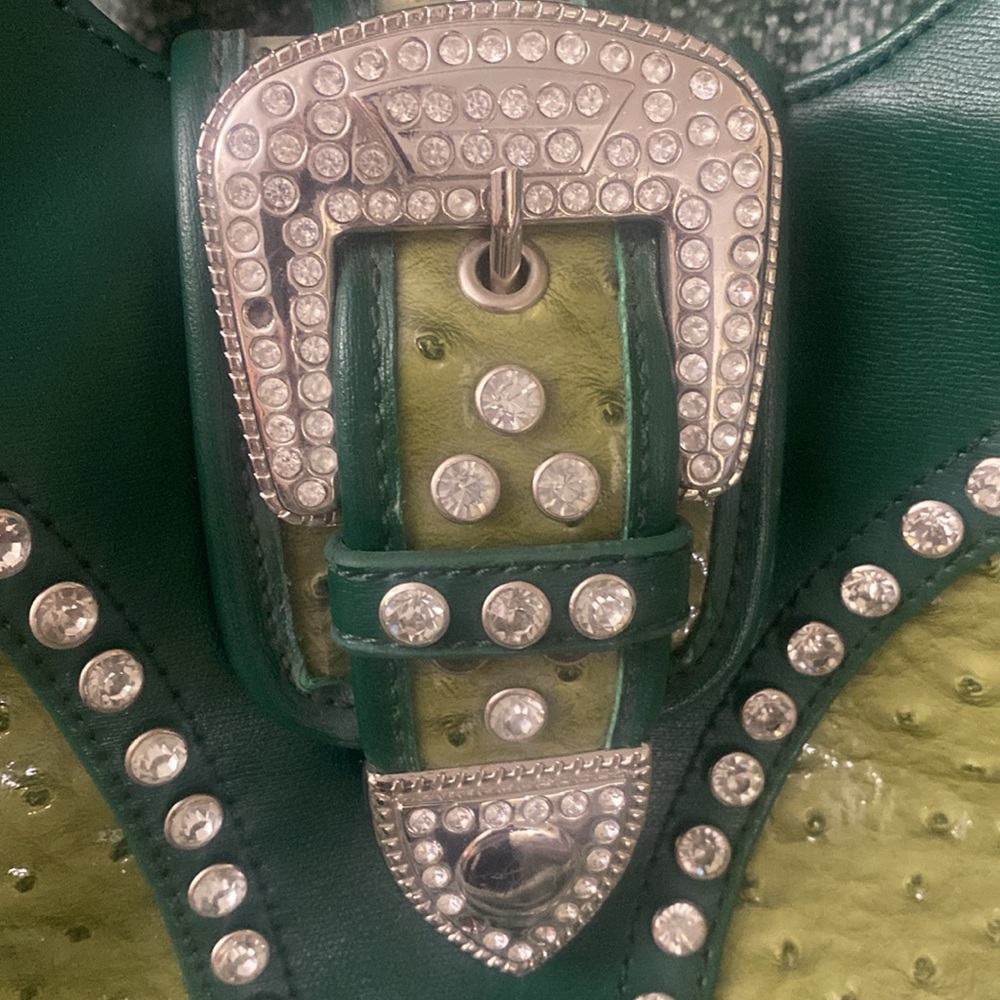 Stylish Green Studded Shoulder Bag - Picture 3 of 7